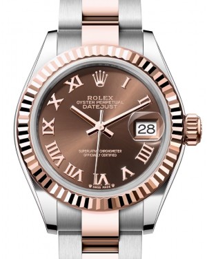 Rolex Lady Datejust 28 Rose Gold/Steel Chocolate Roman Dial & Fluted Bezel Oyster Bracelet 279171 - BRAND NEW