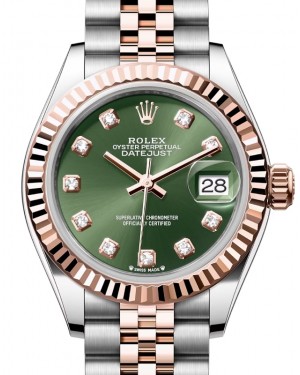 Rolex Lady Datejust 28 Rose Gold/Steel Olive Green Diamond Dial & Fluted Bezel Jubilee Bracelet 279171 - BRAND NEW