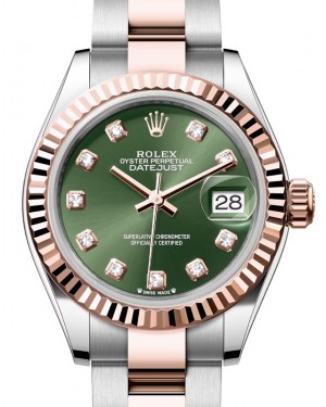 Rolex Lady Datejust 28 Rose Gold/Steel Olive Green Diamond Dial & Fluted Bezel Oyster Bracelet 279171 - BRAND NEW