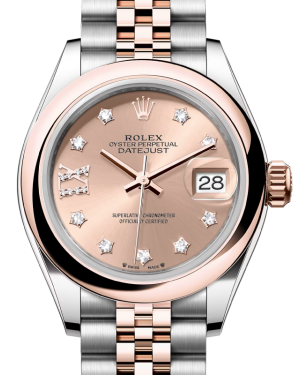 Rolex Lady Datejust 28 Rose Gold/Steel Rose Diamond IX Dial & Smooth Domed Bezel Jubilee Bracelet 279161 - BRAND NEW