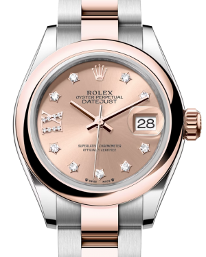 Rolex Lady Datejust 28 Rose Gold/Steel Rose Diamond IX Dial & Smooth Domed Bezel Oyster Bracelet 279161 - BRAND NEW