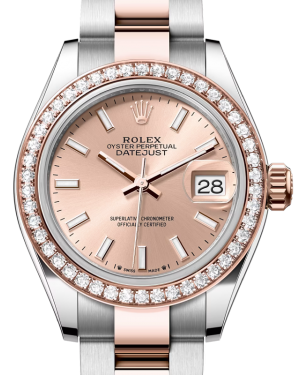 Rolex Lady Datejust 28 Rose Gold/Steel Rose Index Dial & Diamond Bezel Oyster Bracelet 279381RBR - BRAND NEW