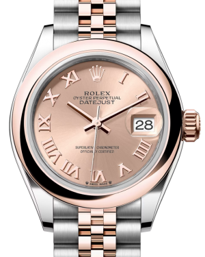 Rolex Lady Datejust 28 Rose Gold/Steel Rose Roman Dial & Smooth Domed Bezel Jubilee Bracelet 279161 - BRAND NEW