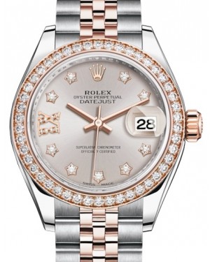 Rolex Lady Datejust 28 Rose Gold/Steel Sundust Diamond IX Dial & Diamond Bezel Jubilee Bracelet 279381RBR - BRAND NEW