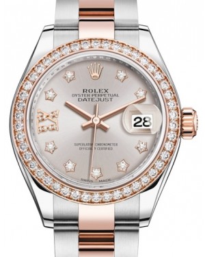 Rolex Lady Datejust 28 Rose Gold/Steel Sundust Diamond IX Dial & Diamond Bezel Oyster Bracelet 279381RBR - BRAND NEW