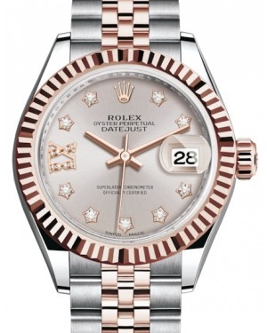 Rolex Lady Datejust 28 Rose Gold/Steel Sundust Diamond IX Dial & Fluted Bezel Jubilee Bracelet 279171 - BRAND NEW