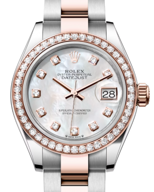 Rolex Lady Datejust 28 Rose Gold/Steel White Mother of Pearl Diamond Dial & Diamond Bezel Oyster Bracelet 279381RBR - BRAND NEW