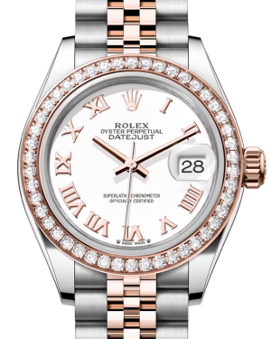 Rolex Lady Datejust 28 Rose Gold/Steel White Roman Dial & Diamond Bezel Jubilee Bracelet 279381RBR - BRAND NEW