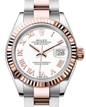 Rolex Lady Datejust 28 Rose Gold/Steel White Roman Dial & Fluted Bezel Oyster Bracelet 279171 - BRAND NEW