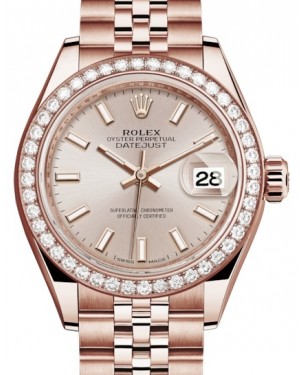 Rolex Lady Datejust 28 Rose Gold Sundust Index Dial & Diamond Bezel Jubilee Bracelet 279135RBR - BRAND NEW