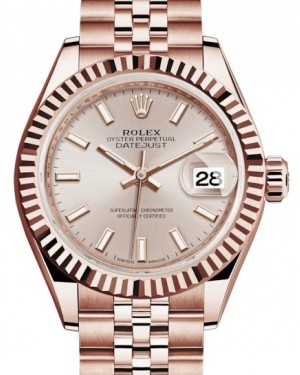 Rolex Lady Datejust 28 Rose Gold Sundust Index Dial & Fluted Bezel Jubilee Bracelet 279175 - BRAND NEW