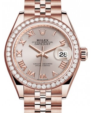 Rolex Lady Datejust 28 Rose Gold Sundust Roman Dial & Diamond Bezel Jubilee Bracelet 279135RBR - BRAND NEW