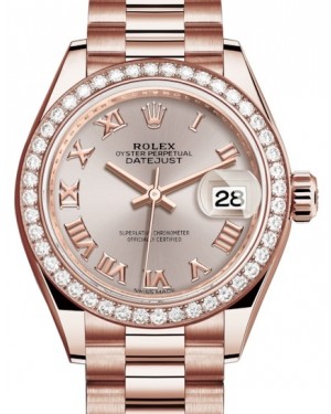 Rolex Lady Datejust 28 Rose Gold Sundust Roman Dial & Diamond Bezel President Bracelet 279135RBR - BRAND NEW