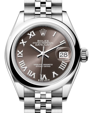 Rolex Lady Datejust 28 Stainless Steel Dark Grey Roman Dial & Smooth Domed Bezel Jubilee Bracelet 279160 - BRAND NEW