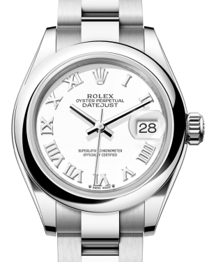 Rolex Lady Datejust 28 Stainless Steel White Roman Dial & Smooth Domed Bezel Oyster Bracelet 279160 - BRAND NEW
