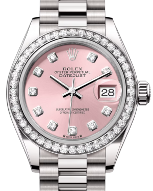Rolex Lady Datejust 28 White Gold Pink Diamond Dial & Diamond Bezel President Bracelet 279139RBR - BRAND NEW