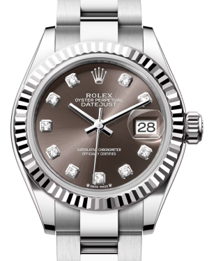 Rolex Lady Datejust 28 White Gold/Steel Dark Grey Diamond Dial & Fluted Bezel Oyster Bracelet 279174 - BRAND NEW