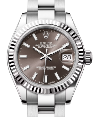 Rolex Lady Datejust 28 White Gold/Steel Dark Grey Index Dial & Fluted Bezel Oyster Bracelet 279174 - BRAND NEW