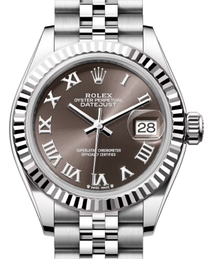 Rolex Lady Datejust 28 White Gold/Steel Dark Grey Roman Dial & Fluted Bezel Jubilee Bracelet 279174 - BRAND NEW