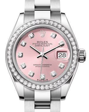 Rolex Lady Datejust 28 White Gold/Steel Pink Diamond Dial & Diamond Bezel Oyster Bracelet 279384RBR - BRAND NEW