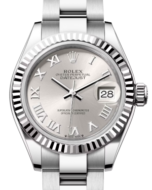 Rolex Lady Datejust 28 White Gold/Steel Silver Roman Dial & Fluted Bezel Oyster Bracelet 279174 - BRAND NEW