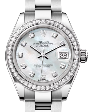 Rolex Lady Datejust 28 White Gold/Steel White Mother of Pearl Diamond Dial & Diamond Bezel Oyster Bracelet 279384RBR - BRAND NEW