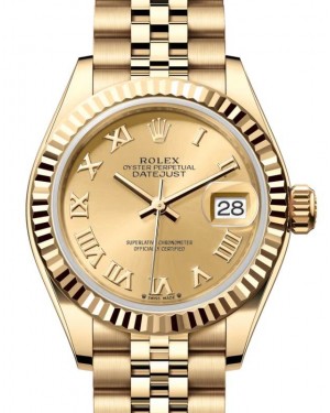 Rolex Lady Datejust 28 Yellow Gold Champagne Roman Dial & Fluted Bezel Jubilee Bracelet 279178 - BRAND NEW