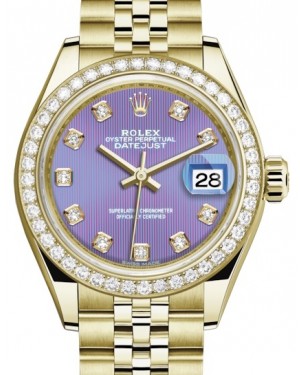 Rolex Lady Datejust 28 Yellow Gold Lavender Diamond Dial & Diamond Bezel Jubilee Bracelet 279138RBR - BRAND NEW