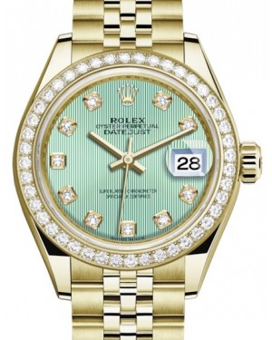 Rolex Lady Datejust 28 Yellow Gold Mint Green Diamond Dial & Diamond Bezel Jubilee Bracelet 279138RBR - BRAND NEW