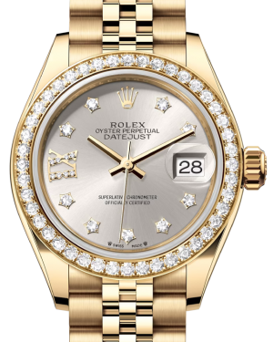 Rolex Lady Datejust 28 Yellow Gold Silver Diamond IX Dial & Diamond Bezel Jubilee Bracelet 279138RBR - BRAND NEW