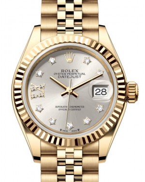 Rolex Lady Datejust 28 Yellow Gold Silver Diamond IX Dial & Fluted Bezel Jubilee Bracelet 279178 - BRAND NEW