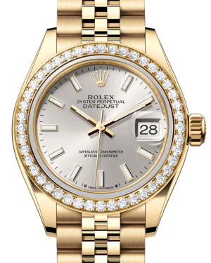 Rolex Lady Datejust 28 Yellow Gold Silver Index Dial & Diamond Bezel Jubilee Bracelet 279138RBR - BRAND NEW