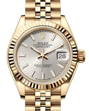 Rolex Lady Datejust 28 Yellow Gold Silver Index Dial & Fluted Bezel Jubilee Bracelet 279178 - BRAND NEW