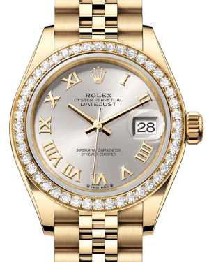 Rolex Lady Datejust 28 Yellow Gold Silver Roman Dial & Diamond Bezel Jubilee Bracelet 279138RBR - BRAND NEW