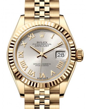 Rolex Lady Datejust 28 Yellow Gold Silver Roman Dial & Fluted Bezel Jubilee Bracelet 279178 - BRAND NEW