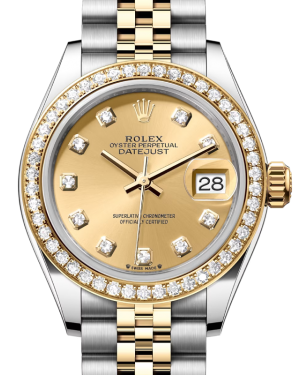 Rolex Lady Datejust 28 Yellow Gold/Steel Champagne Diamond Dial & Diamond Bezel Jubilee Bracelet 279383RBR - BRAND NEW