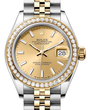 Rolex Lady Datejust 28 Yellow Gold/Steel Champagne Index Dial & Diamond Bezel Jubilee Bracelet 279383RBR - BRAND NEW