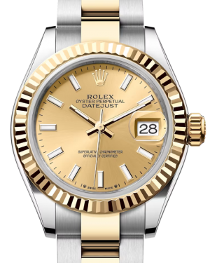 Rolex Lady Datejust 28 Yellow Gold/Steel Champagne Index Dial & Fluted Bezel Oyster Bracelet 279173 - BRAND NEW