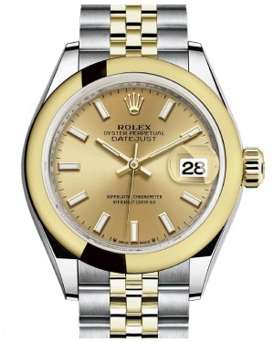 Rolex Lady Datejust 28 Yellow Gold/Steel Champagne Index Dial & Smooth Domed Bezel Jubilee Bracelet 279163 - BRAND NEW