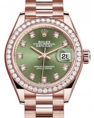 Rolex Datejust 28 279135 Olive Green Diamond Markers & Bezel Rose Gold President - BRAND NEW