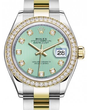 Rolex Lady Datejust 28 Yellow Gold/Steel Mint Green Diamond Dial & Diamond Bezel Oyster Bracelet 279383RBR - BRAND NEW