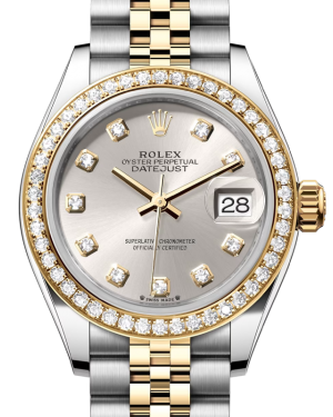 Rolex Lady Datejust 28 Yellow Gold/Steel Silver Diamond Dial & Diamond Bezel Jubilee Bracelet 279383RBR - BRAND NEW