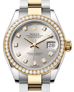 Rolex Lady Datejust 28 Yellow Gold/Steel Silver Diamond Dial & Diamond Bezel Oyster Bracelet 279383RBR - BRAND NEW