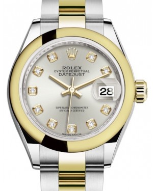 Rolex Lady Datejust 28 Yellow Gold/Steel Silver Diamond Dial & Smooth Domed Bezel Oyster Bracelet 279163 - BRAND NEW