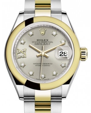 Rolex Lady Datejust 28 Yellow Gold/Steel Silver Diamond IX Dial & Smooth Domed Bezel Oyster Bracelet 279163 - BRAND NEW