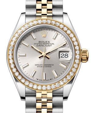 Rolex Lady Datejust 28 Yellow Gold/Steel Silver Index Dial & Diamond Bezel Jubilee Bracelet 279383RBR - BRAND NEW