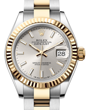 Rolex Lady Datejust 28 Yellow Gold/Steel Silver Index Dial & Fluted Bezel Oyster Bracelet 279173 - BRAND NEW