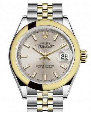 Rolex Lady Datejust 28 Yellow Gold/Steel Silver Index Dial & Smooth Domed Bezel Jubilee Bracelet 279163 - BRAND NEW