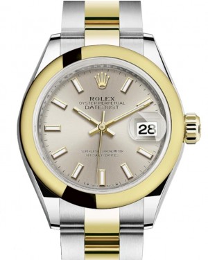 Rolex Lady Datejust 28 Yellow Gold/Steel Silver Index Dial & Smooth Domed Bezel Oyster Bracelet 279163 - BRAND NEW