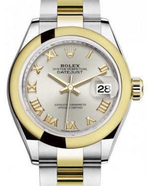 Rolex Lady Datejust 28 Yellow Gold/Steel Silver Roman Dial & Smooth Domed Bezel Oyster Bracelet 279163 - BRAND NEW